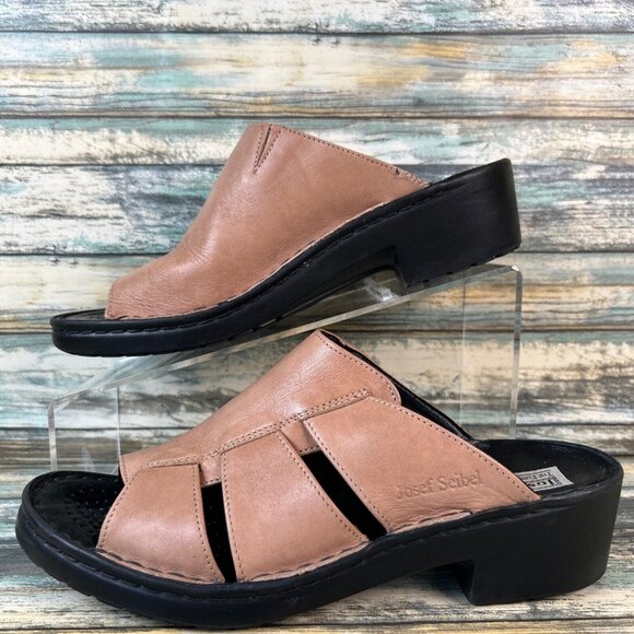 Josef Seibel Slide Sandal Womens Size 8.5-9 Tan Leather Block Heel Lightweight - Picture 2 of 15